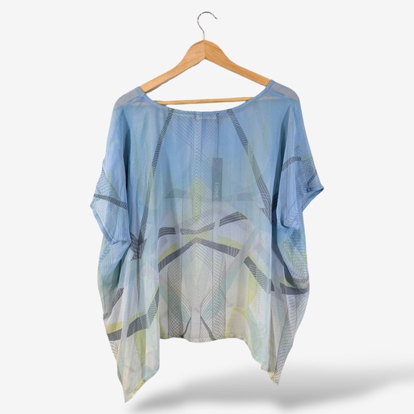 Gypsy 05 Blue Silk Blouse Size S Poncho Cap Sleeve Coverup Sheer Casual Summer - Picture 9 of 9